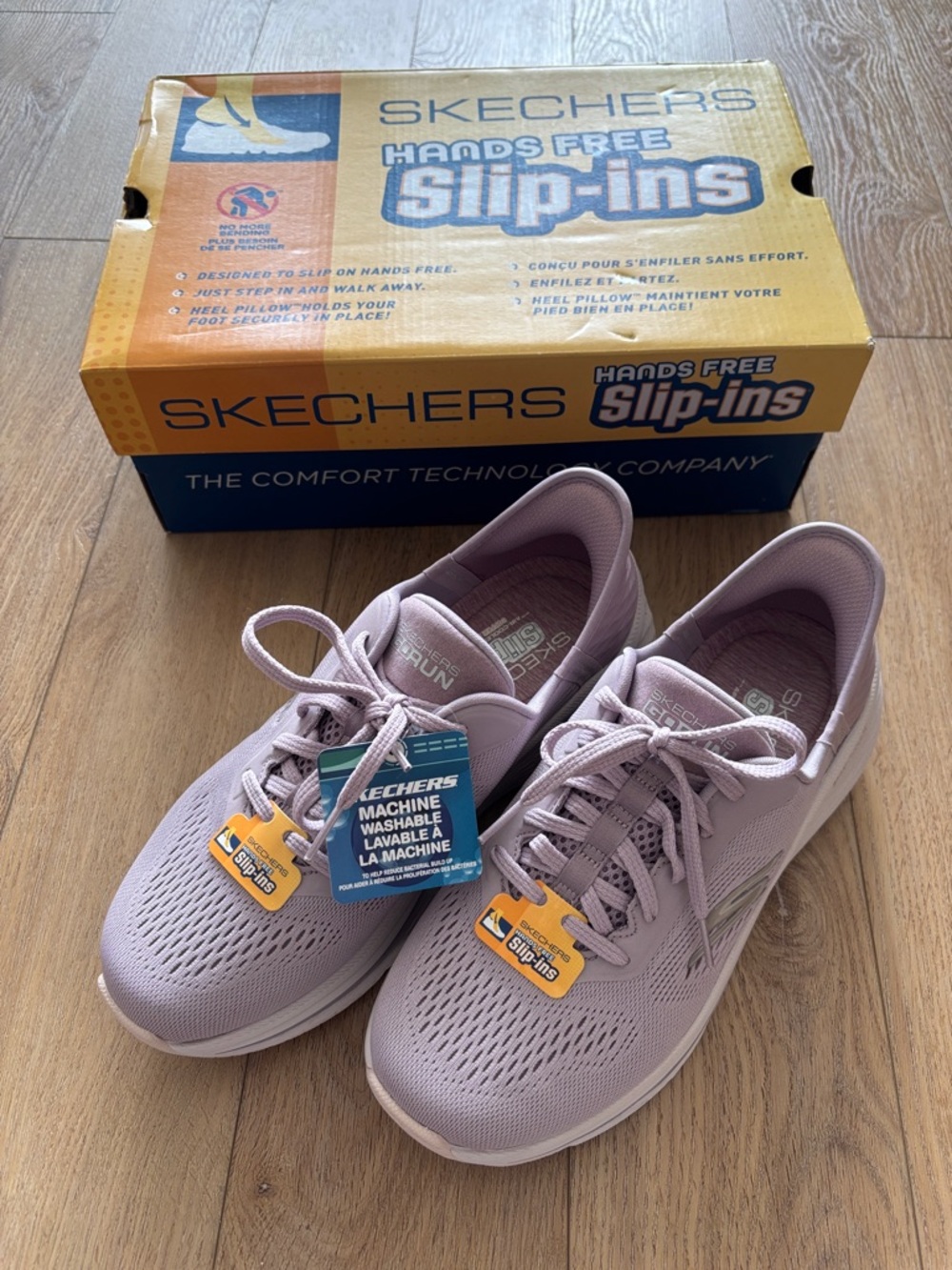 Gifts for Mom 🌸✨ Skechers Women’s Slip-In Lace-Up Sneakers (Lavender, US 7.5)